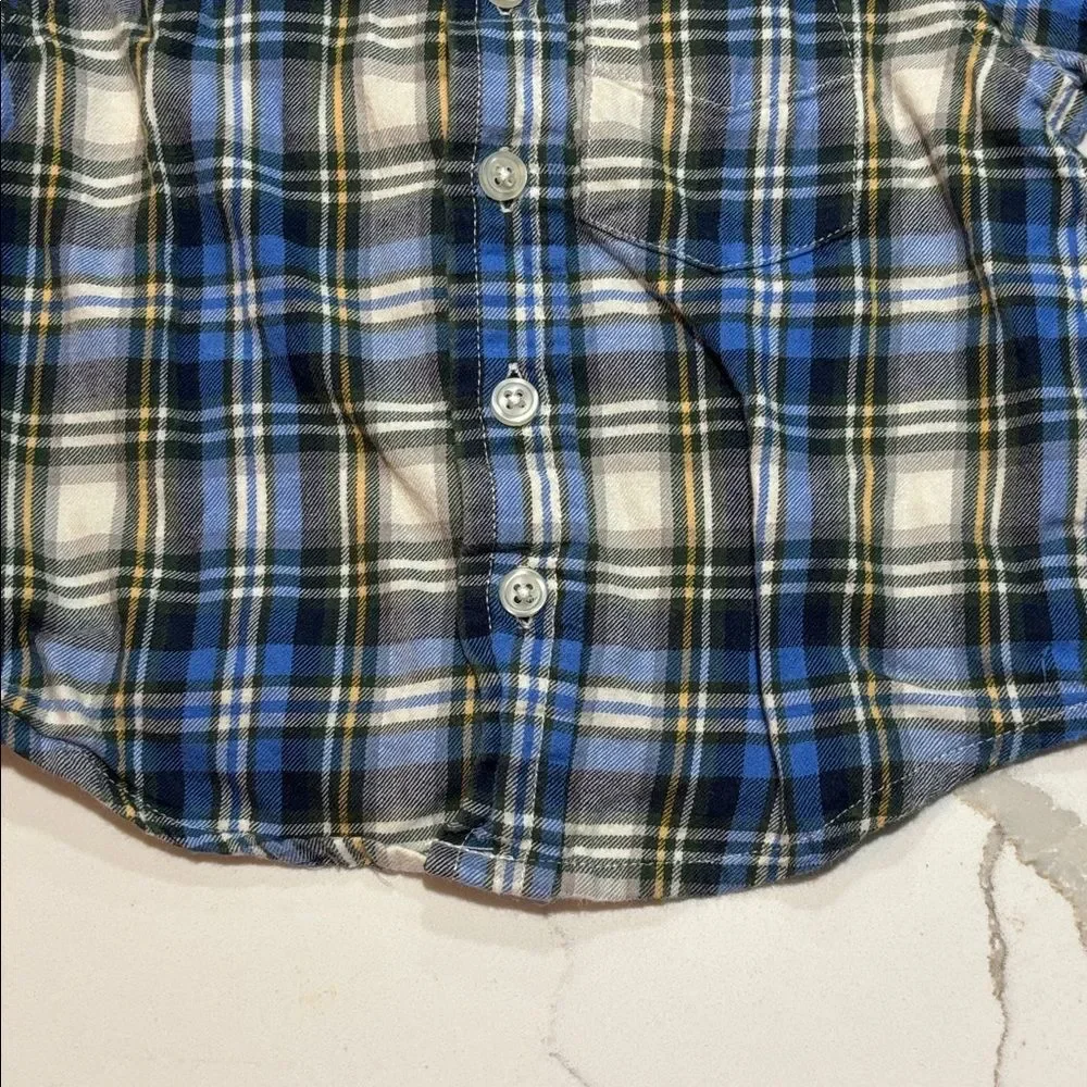 The Children’s Place Boys Blue Flannel Plaid Button Down Dress Shirt 6-9 Months